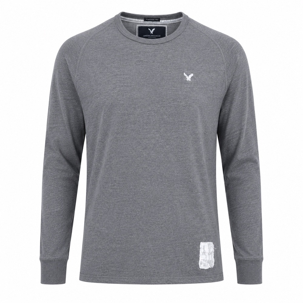 American Eagle Mens Long Sleeve T-Shirt‎ Gray Vintage Fit Cotton Large pullover